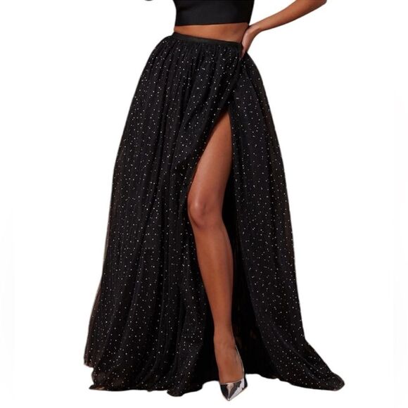 Fashion Nova Black Glitter Maxi Skirt(Size Small) - Picture 1 of 8
